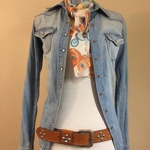 Genuine leather studded belt with turquoise stone.